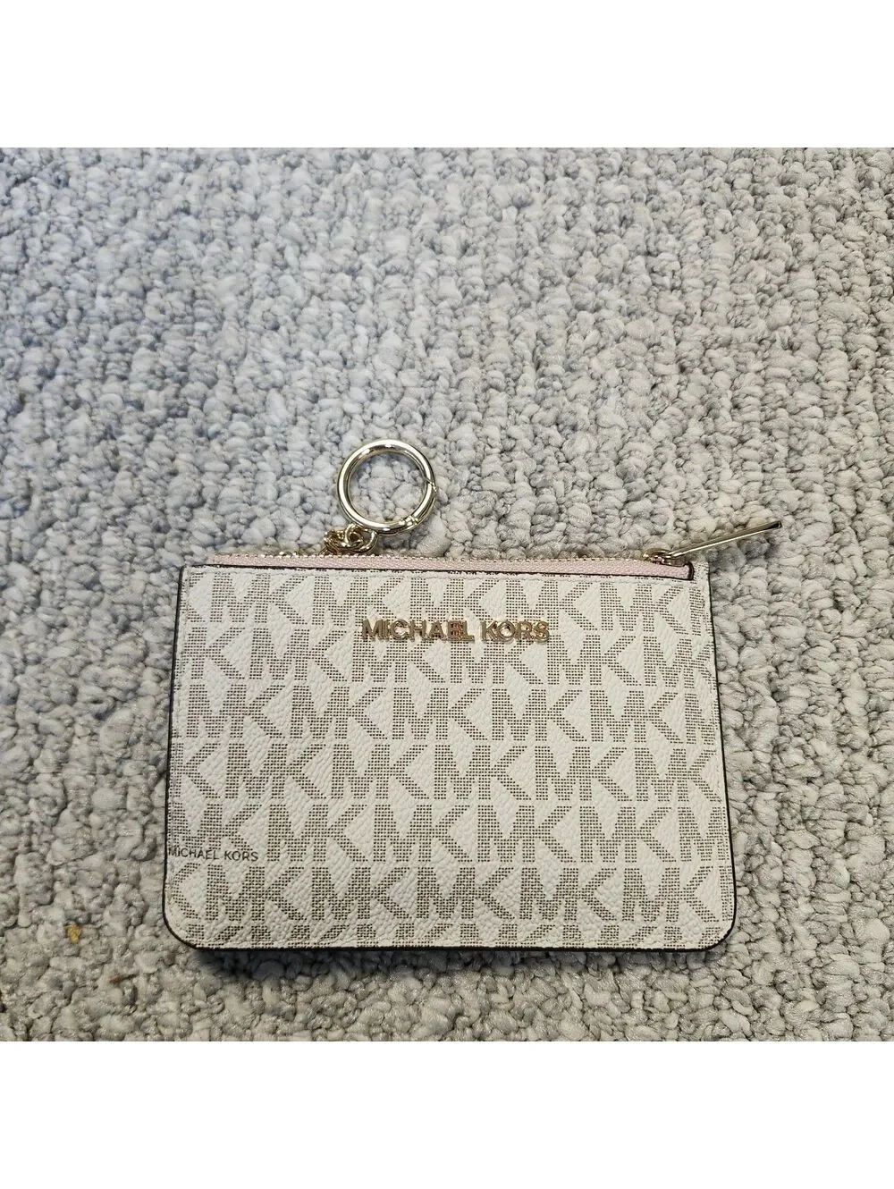 Michael Kors Monogram Zip Card Holder Wallet with Key Ring